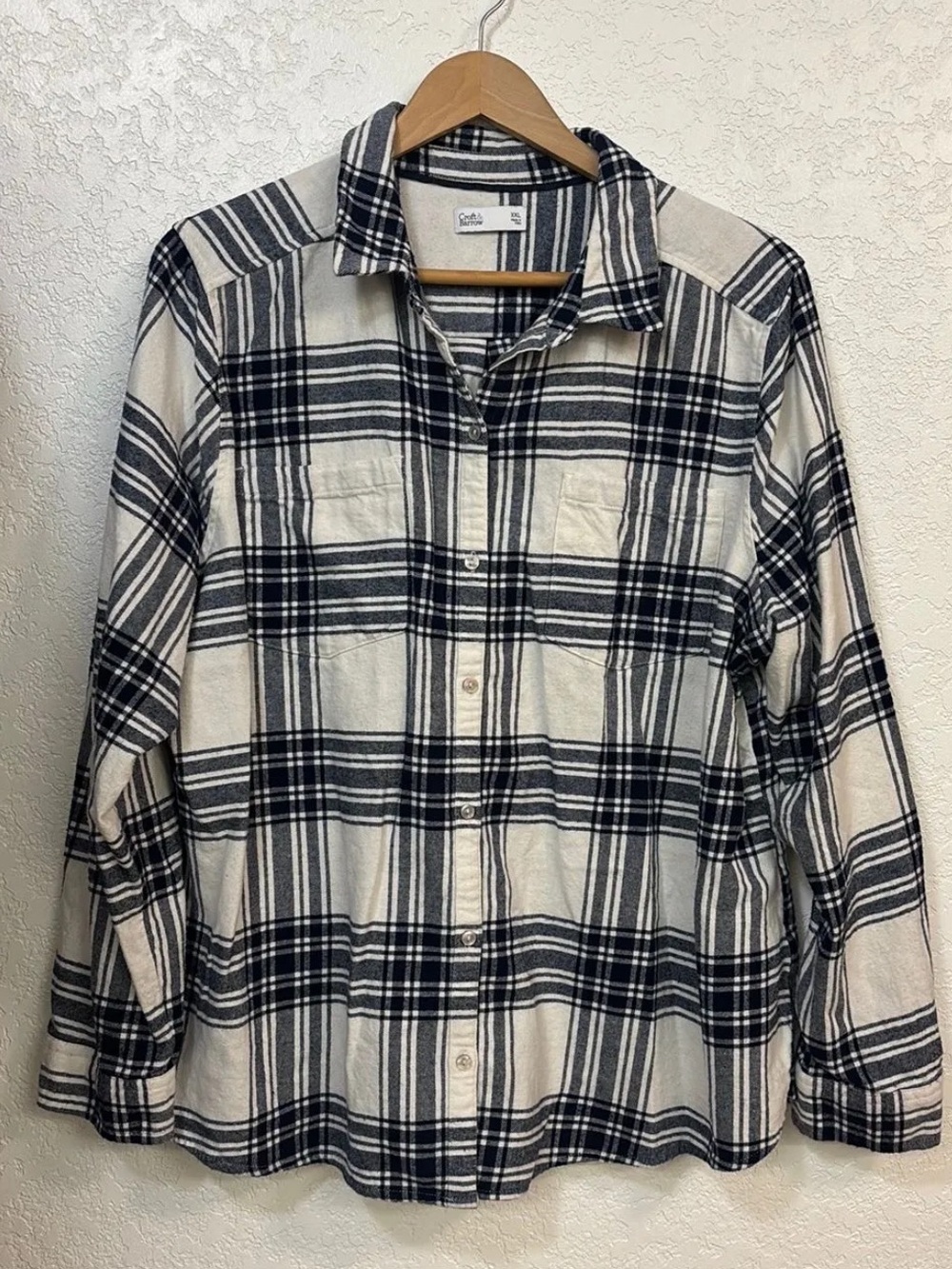 Women’s • XXL Plaid Flannel 100% Cotton Navy and White, Croft & Barrow Brand
